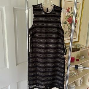 Black J crew dress with fringe overlay, size 2